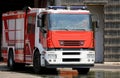 red fire engine truck during a fire drill Royalty Free Stock Photo