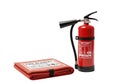 Red fire extinguisher and fire blanket safety equipment ready for emergencies Royalty Free Stock Photo