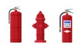 Red Fire Extinguisher and Hydrant as Firefighting Equipment Vector Set