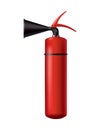 Red fire extinguisher. Isolated portable fire-fighting unit. Firefighter tool for flame fighting attention. Portable Royalty Free Stock Photo