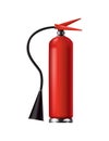 Red fire extinguisher. Isolated portable fire-fighting unit with hose. Firefighter tool for flame fighting attention Royalty Free Stock Photo