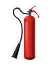 Red fire extinguisher. Isolated portable fire-fighting unit with hose. Firefighter tool for flame fighting attention Royalty Free Stock Photo