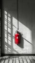 A red fire extinguisher mounted on a worn white wall in an industrial setting Royalty Free Stock Photo