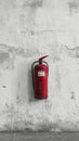 A red fire extinguisher mounted on a worn white wall in an industrial setting Royalty Free Stock Photo