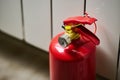 A red fire extinguisher pressure gauge close up Royalty Free Stock Photo