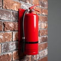 Red Fire Extinguisher on a Rustic Brick Wall Royalty Free Stock Photo