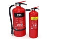 2 red Fire extinguishers, CO2 and Wet chemical Royalty Free Stock Photo