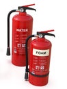 2 red Fire extinguishers, Water and Foam Royalty Free Stock Photo