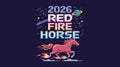 2026 red fire horse: retro gaming pixel art with cosmic elements Royalty Free Stock Photo
