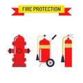 Red fire hydrant emergency department flat vector illustration isolated on white. Royalty Free Stock Photo