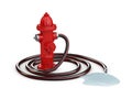 Red fire hydrant and Fire hose, 3d Illustration isolated white Royalty Free Stock Photo