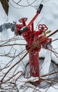 red fire hydrant with frozen water jet Royalty Free Stock Photo