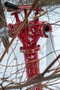 red fire hydrant with frozen water jet Royalty Free Stock Photo