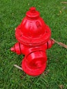 A red fire hydrant on the green grass Royalty Free Stock Photo