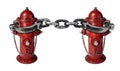 Red Fire Hydrants Shackled Together