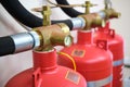 Red fire safety cylinders for gas fire extinguishing Royalty Free Stock Photo