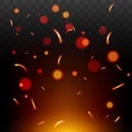 Red Fire sparks vector flying up. Burning glowing particles. Vector Illustration Royalty Free Stock Photo
