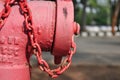 Red fire sprinkler on roadside Royalty Free Stock Photo