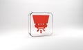 Red Fire sprinkler system icon isolated on grey background. Sprinkler, fire extinguisher solid icon. Glass square button