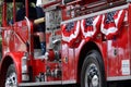 Red Fire Truck Decorated for 4th of July Parade Royalty Free Stock Photo