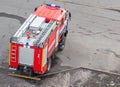 Red fire truck with emergency lights, saving people, threat to life, background, department Royalty Free Stock Photo