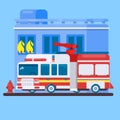 Red Fire Truck or Fire Engine Flat illustration