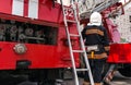 Red fire truck with a ladder Royalty Free Stock Photo
