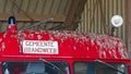 Red fire truck with a lot of bird droppings on it