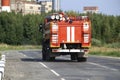 Red Fire truck rides at the fire Royalty Free Stock Photo