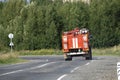 Red Fire truck rides at the fire Royalty Free Stock Photo