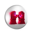 Red Firefighter gloves icon isolated on transparent background. Protect gloves icon. Silver circle button. Royalty Free Stock Photo