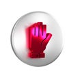 Red Firefighter gloves icon isolated on transparent background. Protect gloves icon. Silver circle button. Royalty Free Stock Photo