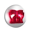 Red Firefighter gloves icon isolated on transparent background. Protect gloves icon. Silver circle button. Royalty Free Stock Photo