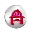 Red Firefighter helmet or fireman hat icon isolated on transparent background. Silver circle button. Royalty Free Stock Photo