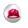 Red Firefighter helmet or fireman hat icon isolated on transparent background. Silver circle button. Royalty Free Stock Photo