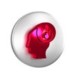 Red Firefighter icon isolated on transparent background. Silver circle button. Royalty Free Stock Photo