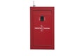 The red firefighter`s telephone is on the wall in fire escape way on white background with clipping path. Royalty Free Stock Photo