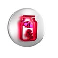 Red Fireflies bugs in a jar icon isolated on transparent background. Silver circle button.