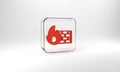 Red Firewall, security wall icon isolated on grey background. Glass square button. 3d illustration 3D render Royalty Free Stock Photo