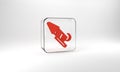 Red Firework rocket icon isolated on grey background. Concept of fun party. Explosive pyrotechnic symbol. Glass square Royalty Free Stock Photo