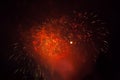 Red Fireworks explode in night sky