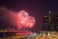 Freedom Festival Fireworks light up the skies in front of the GM Renaissance Center in Detroit, Michigan Royalty Free Stock Photo