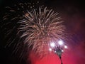 Red fireworks night sky New Year