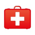 RED first aid kit isolated on blue background. Health, help and medical diagnostics concept eps10