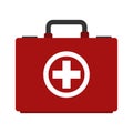 Red first aid kit isolated on white background. Health, help and medical diagnostics concept. Vector illustration