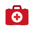 Red first aid kit isolated on white background. Medical box with red cross like a diagnostics concept. Flat Vector illustration