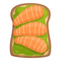 Red fish avocado toast icon cartoon vector. Bread slice