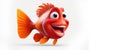 Red fish with a cheerful face 3D on a white background. Royalty Free Stock Photo