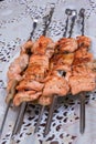 Red fish fried on skewers Royalty Free Stock Photo