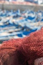 Red fish net in fishing port of Essaouira, Morocco Royalty Free Stock Photo